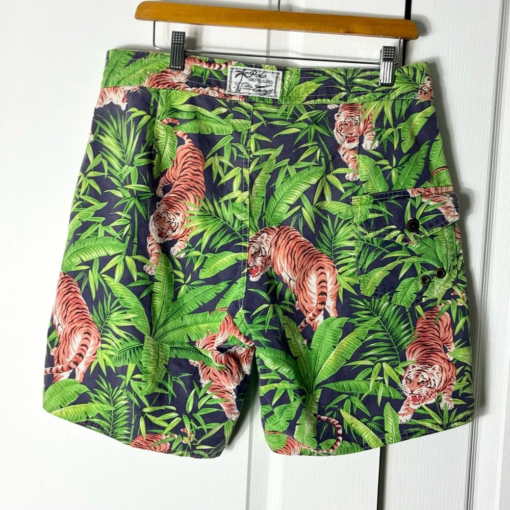 Polo Ralph Lauren Mens 34 Big Lined Swim Trunks Shorts Tiger Jungle Pattern